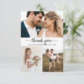 Elegant Script Photo Collage Wedding Hartelijk dan Bedankkaart (Staand voorkant)