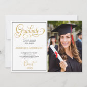 Elegant Script Photo College University Afstuderen Aankondiging (Voorkant)