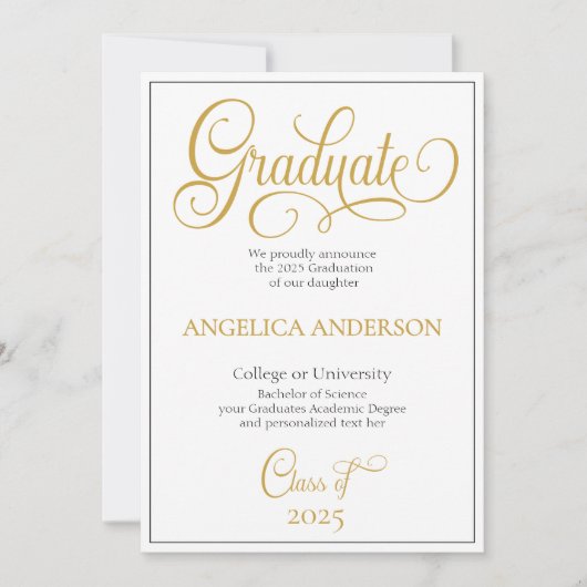 Elegant Script Photo College University Afstuderen Aankondiging (Voorkant)