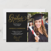 Elegant Script Photo College University Afstuderen Aankondiging (Voorkant)