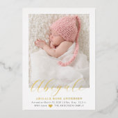 Elegant Script Photo Girl Baby Birth Announement Folie Uitnodiging (Voorkant)