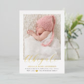 Elegant Script Photo Girl Baby Birth Announement Folie Uitnodiging (Staand Voorkant)