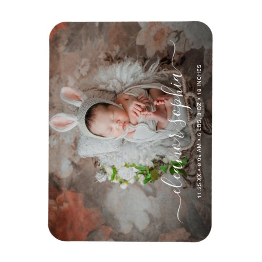 Elegant Script Photo Girl Birth Announement Magneet (Verticaal)