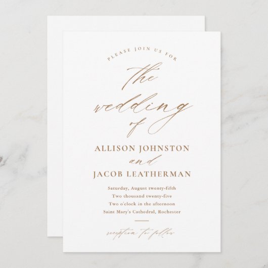 Elegant Script Photo Gold Wedding Kaart (Voorkant / Achterkant)