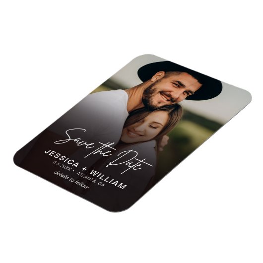 Elegant Script Photo Gradient Save the Date Magneet (Linkerzijde)