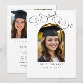 Elegant Script Photo Graduation Announcement Kaart (Voorkant / Achterkant)
