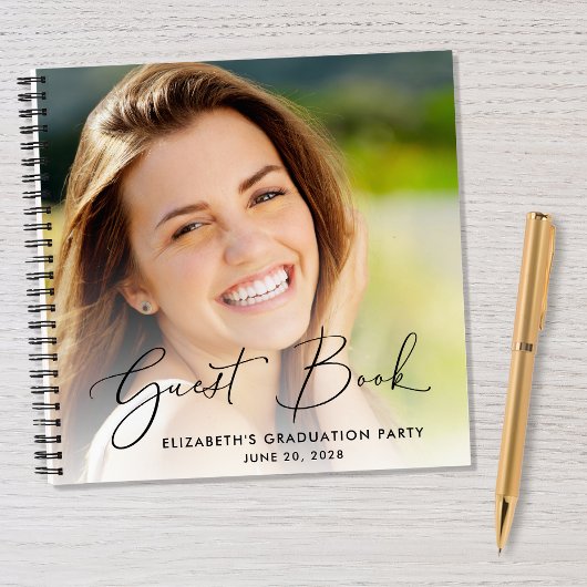Elegant Script Photo Graduation Party Gastenboek Notitieboek