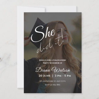 Elegant Script Photo Graduation Party Invitation Kaart
