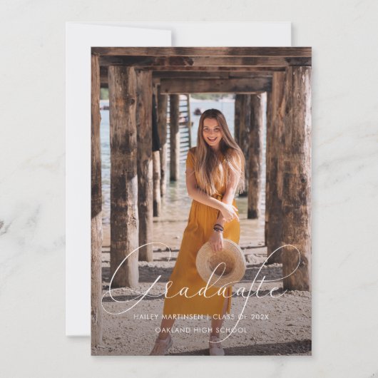 Elegant Script Photo Graduparty Black Kaart (Voorkant)