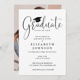 Elegant Script Photo Graduparty Kaart