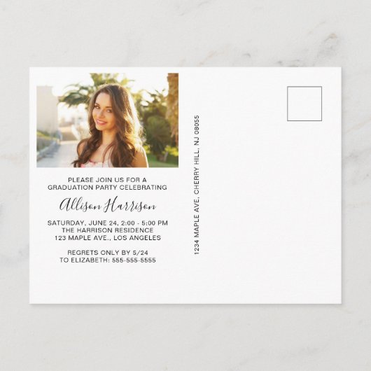 Elegant Script Photo Graduparty Uitnodiging Briefkaart (Achterkant)