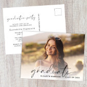 Elegant Script Photo Graduparty Uitnodiging Briefkaart