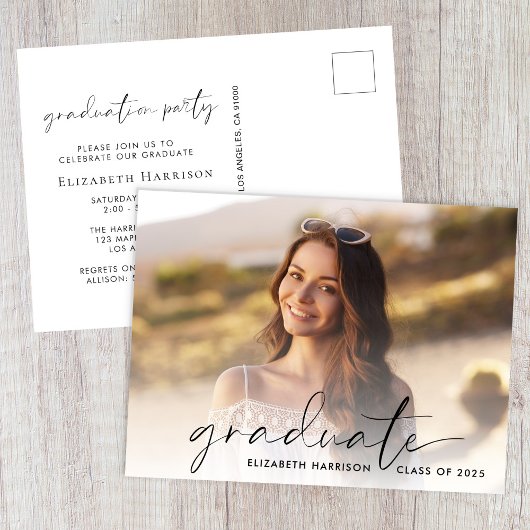 Elegant Script Photo Graduparty Uitnodiging Briefkaart