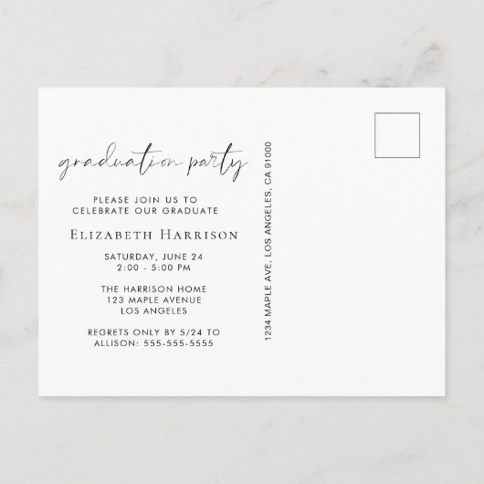 Elegant Script Photo Graduparty Uitnodiging Briefkaart (Achterkant)