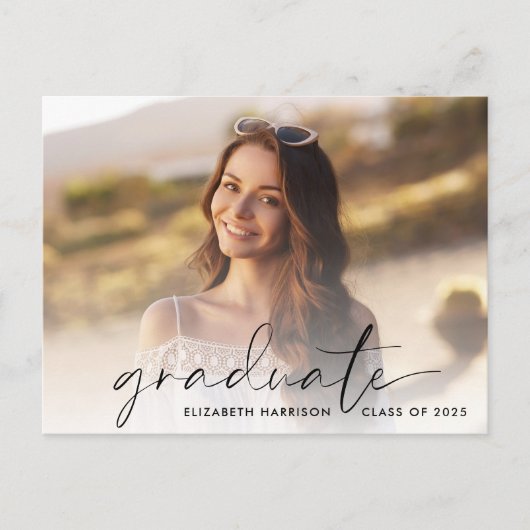 Elegant Script Photo Graduparty Uitnodiging Briefkaart (Voorkant)