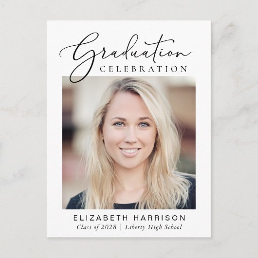 Elegant Script Photo Graduparty Uitnodiging Briefkaart (Voorkant)