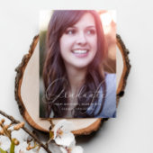 Elegant Script Photo Graduparty White Kaart