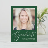 Elegant Script Photo Green Afstuderen Aankondiging (Staand voorkant)