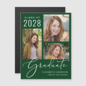 Elegant Script Photo Green Afstuderen Magnetische Uitnodiging (Voorkant / Achterkant)