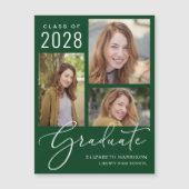 Elegant Script Photo Green Afstuderen Magnetische Uitnodiging (Voorkant)