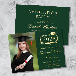 Elegant Script Photo Green Graduparty Folie Uitnodiging