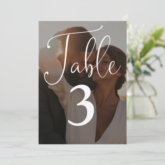 Elegant Script Photo Large Table Number Kaart (Staand voorkant)