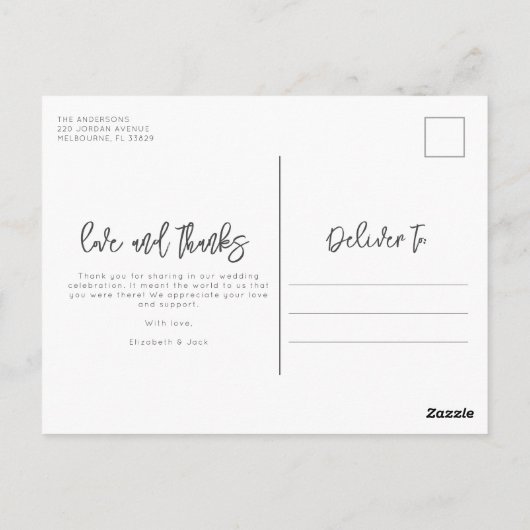 Elegant Script Photo Love and Bedankt Wedding Briefkaart (Achterkant)