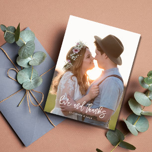 Elegant Script Photo Love and Bedankt Wedding Briefkaart