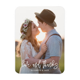 Elegant Script Photo Love and Bedankt Wedding Magneet