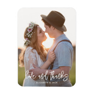 Elegant Script Photo Love and Bedankt Wedding Magneet
