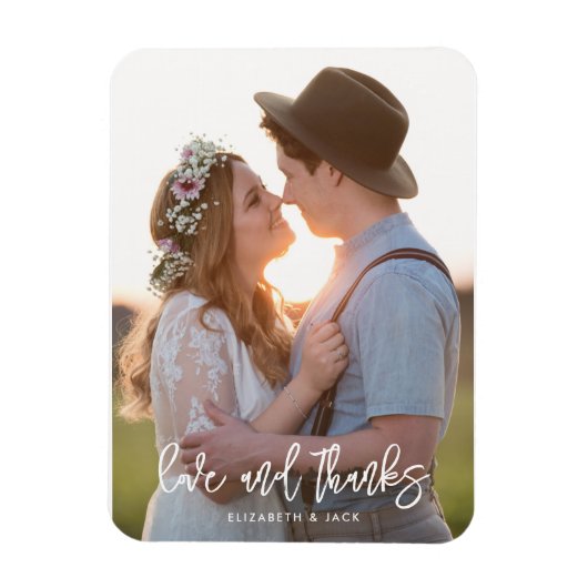 Elegant Script Photo Love and Bedankt Wedding Magneet (Verticaal)