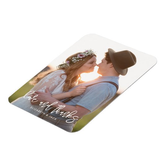Elegant Script Photo Love and Bedankt Wedding Magneet (Linkerzijde)