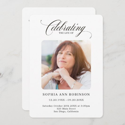 Elegant Script Photo Memorial Orde van Service Programmakaart (Voorkant / Achterkant)