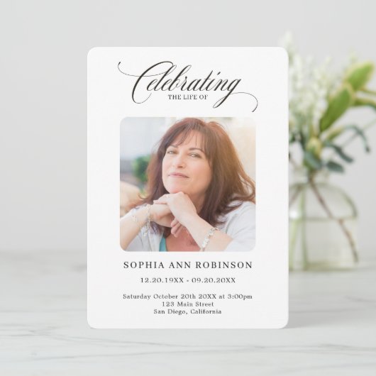 Elegant Script Photo Memorial Orde van Service Programmakaart (Staand voorkant)