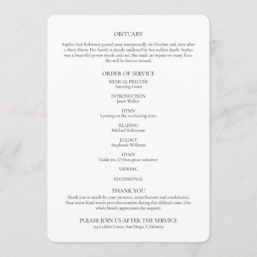 Elegant Script Photo Memorial Orde van Service Programmakaart (Achterkant)