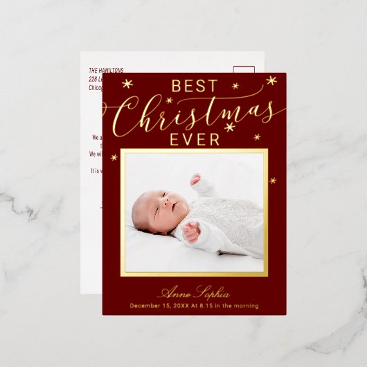 Elegant Script Photo met Kerstmis Aankondiging (Voorkant / Achterkant)