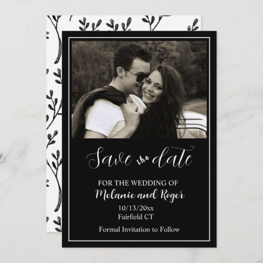 Elegant Script Photo Minimalist Save the Date Inv Kaart (Voorkant / Achterkant)