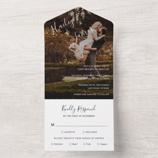 Elegant Script Photo Modern Wedding All In One Uitnodiging (Binnen)