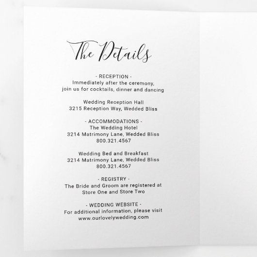 Elegant Script Photo Modern Wedding Drieluik Uitnodiging (Binnenzijde eerst)