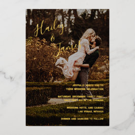 Elegant Script Photo Modern Wedding Folie Uitnodiging