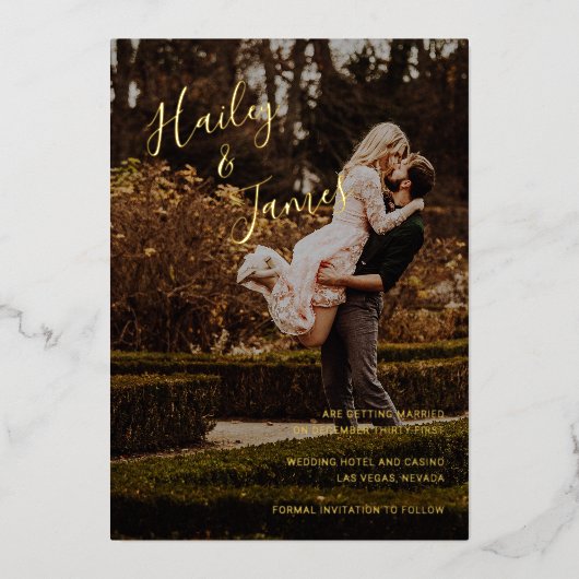 Elegant Script Photo Modern Wedding Sla de datum o Folie Uitnodiging (Voorkant)