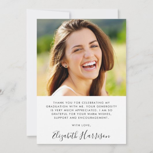 Elegant Script Photo Overlay Afstuderen Bedankkaart (Achterkant)