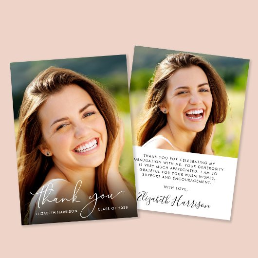 Elegant Script Photo Overlay Afstuderen Bedankkaart