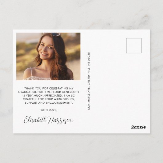 Elegant Script Photo Overlay Afstuderen dank u Briefkaart (Achterkant)
