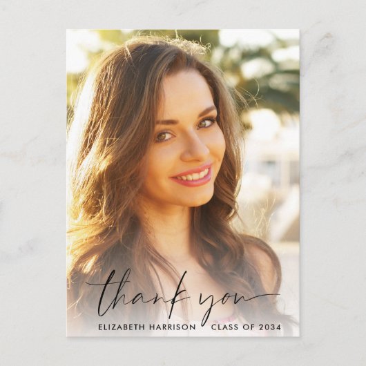 Elegant Script Photo Overlay Afstuderen dank u Briefkaart (Voorkant)