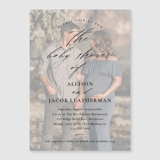 Elegant Script Photo Overlay Baby shower Magnetische Uitnodiging (Voorkant)