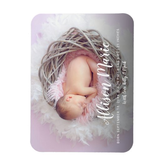 Elegant Script Photo Overlay New Baby Modern Magneet (Verticaal)