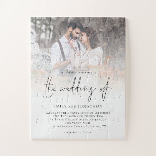 Elegant Script Photo Overlay Wedding Invitation Legpuzzel (Verticaal)