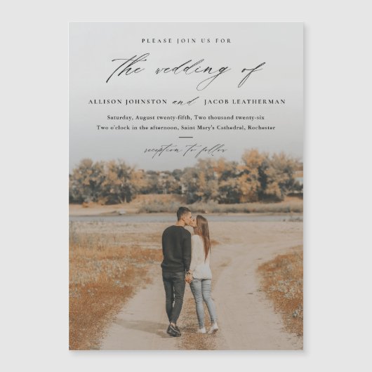 Elegant Script Photo Overlay Wedding Magnetische Uitnodiging (Voorkant)