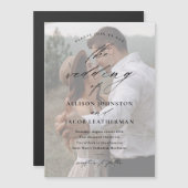 Elegant Script Photo Overlay Wedding Magnetische Uitnodiging (Voorkant / Achterkant)